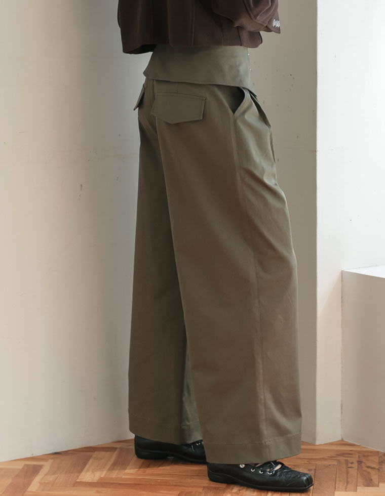 ウエスト折り返しワイドレッグパンツ