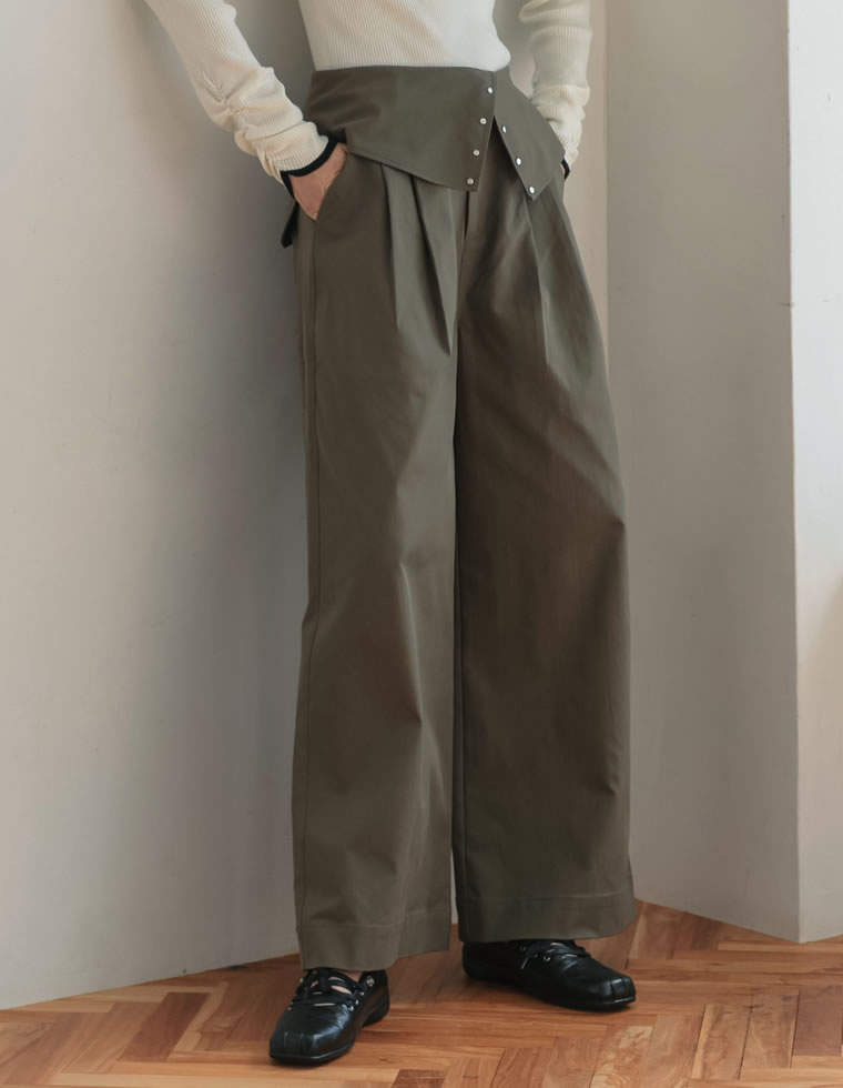 ウエスト折り返しワイドレッグパンツ