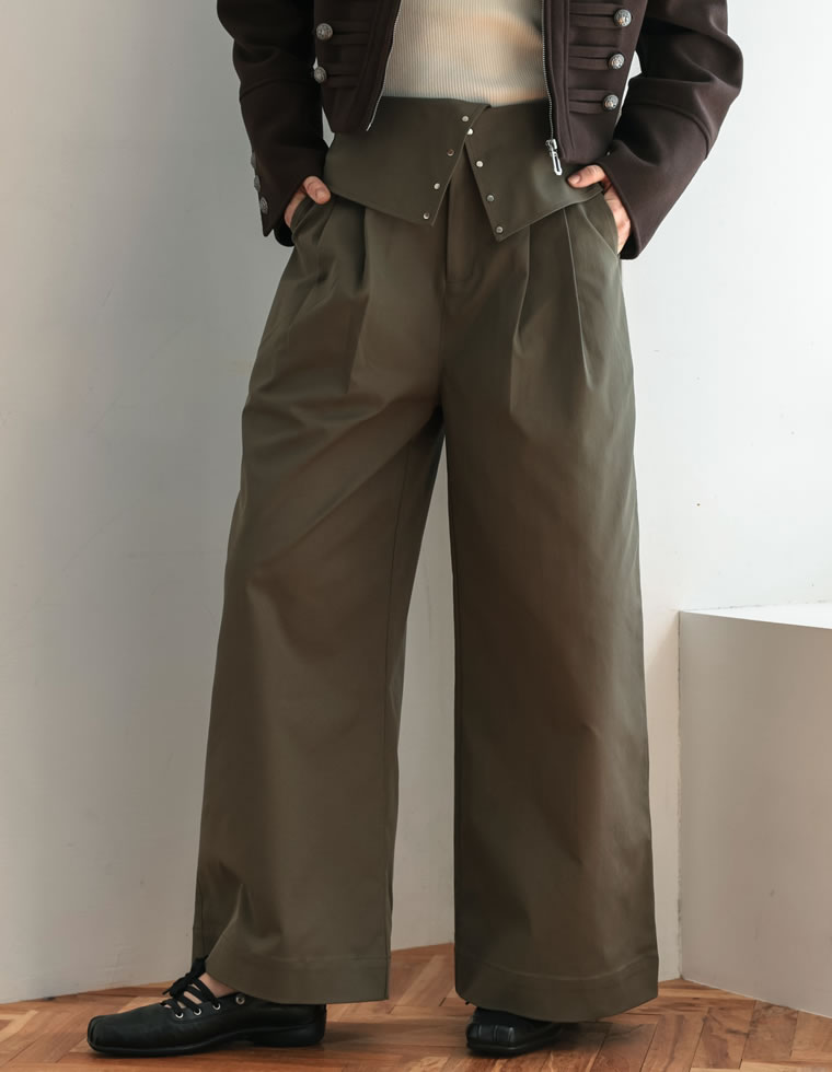 ウエスト折り返しワイドレッグパンツ